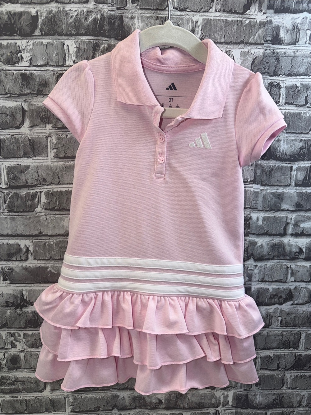 adidas Girls Pink Polo Ruffle Dress with White Trim